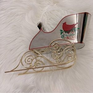 🎄Red and Gold Tone Metal Christmas Sleigh